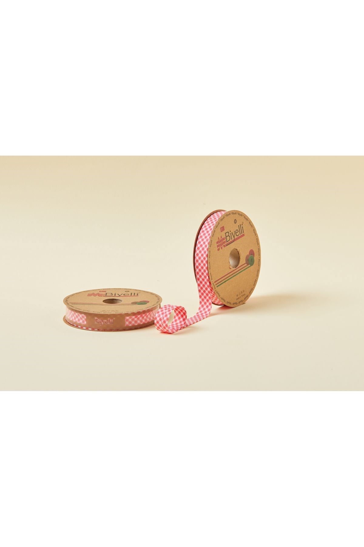 Biye Ekoseli Katlı E03 Kırmızı 2 cm 25 Metre %65 Koton %35 Polyester