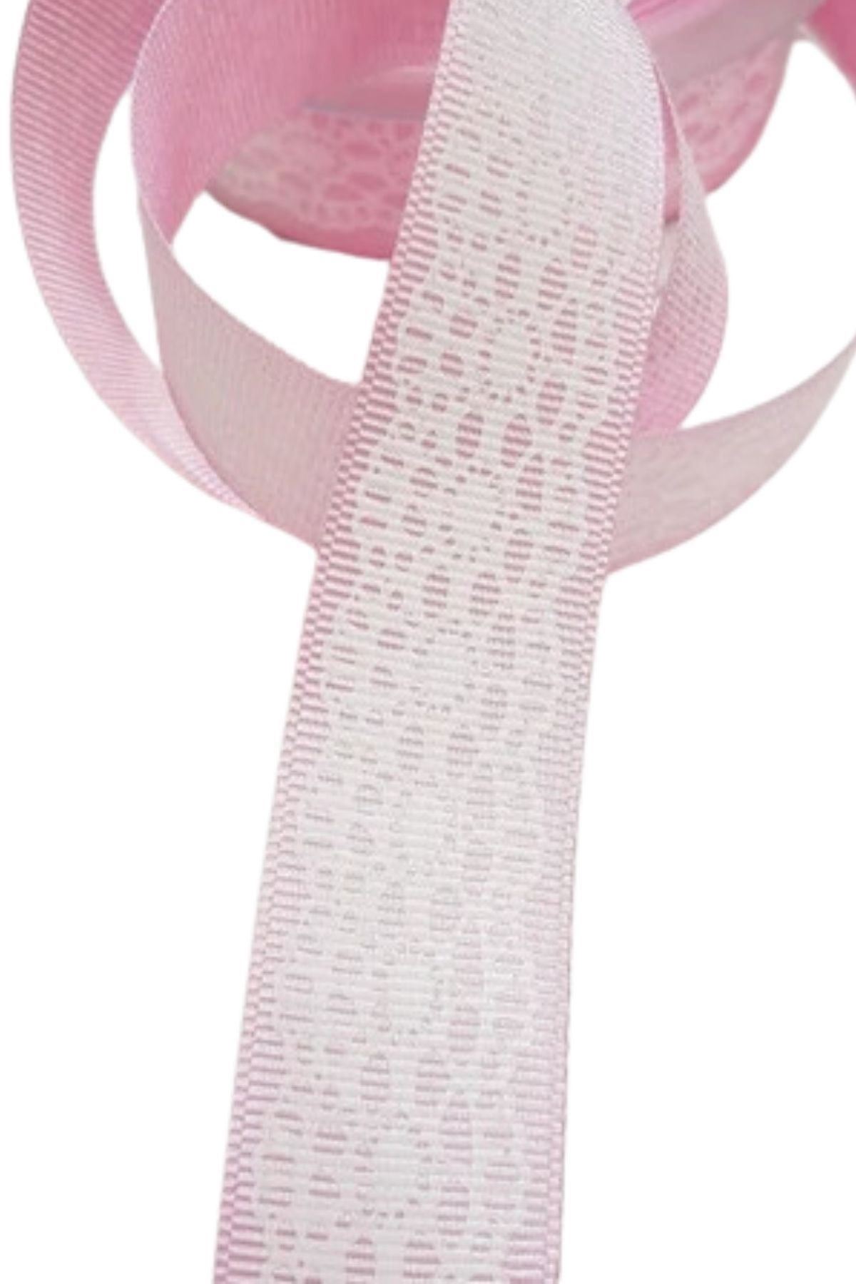 Tafta Dantel Görünümlü Kurdele Pembe 25 mm 5 Metre