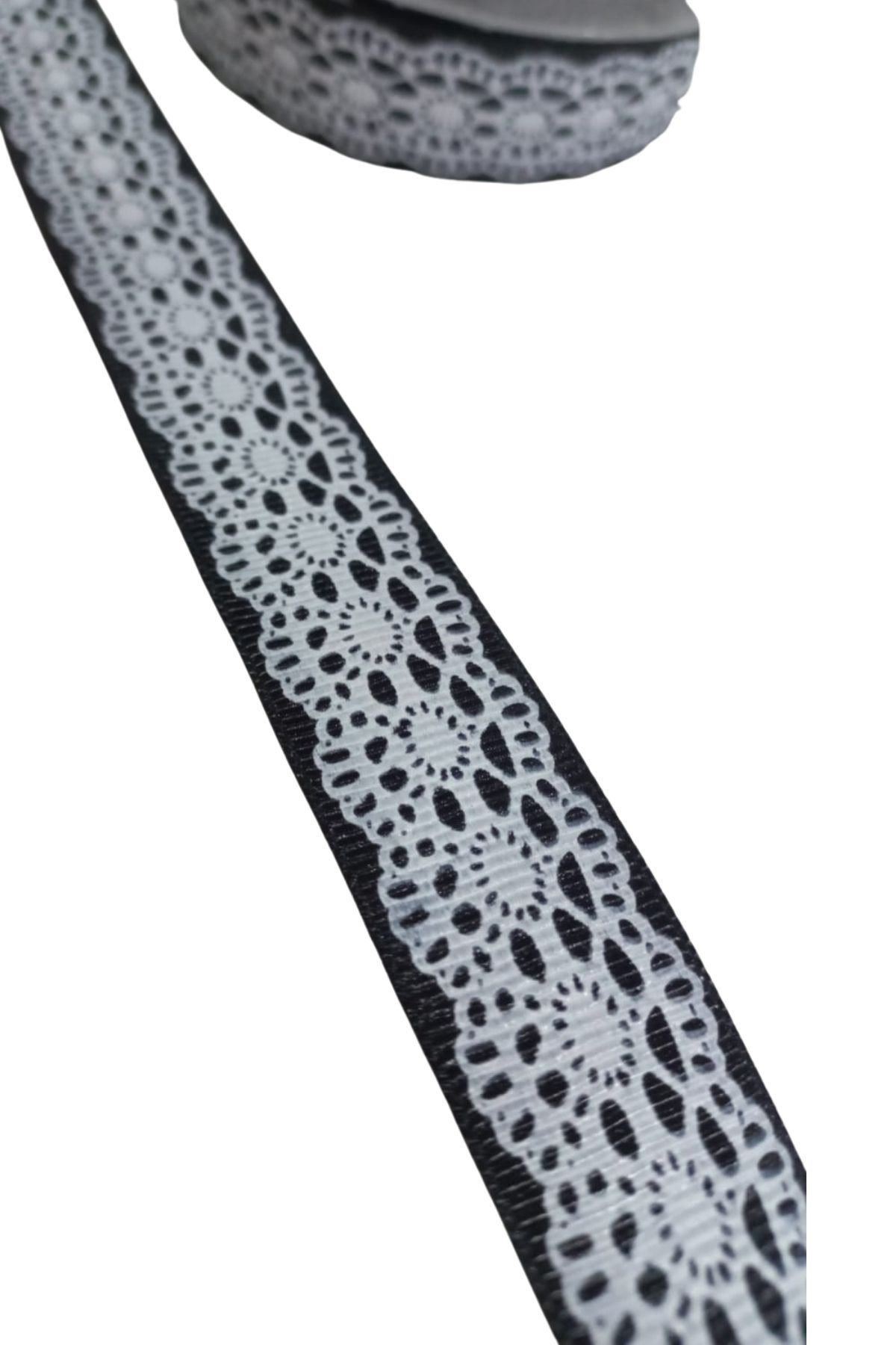 Tafta Dantel Görünümlü Kurdele Siyah 25 mm 1 Metre