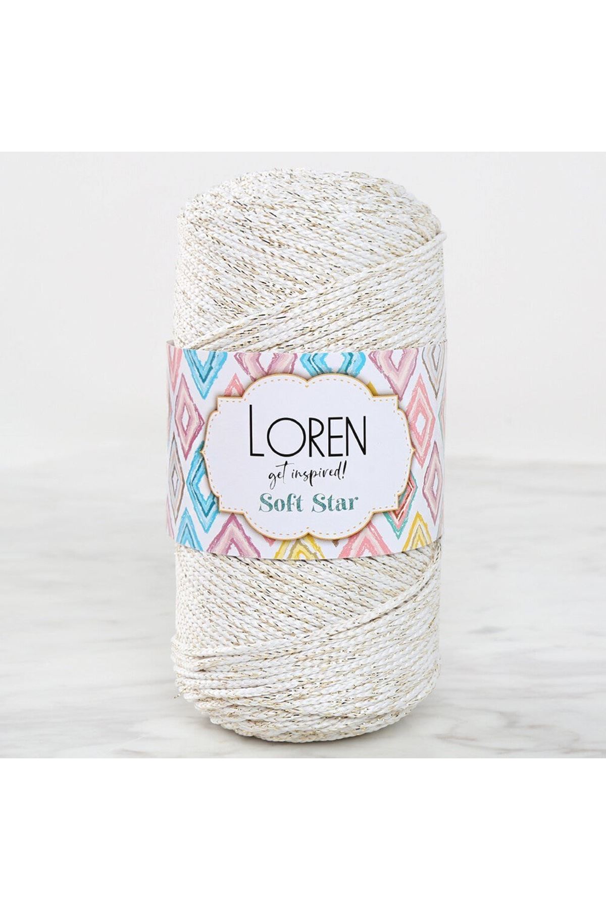 Loren Soft Star Makrome İpi Sarı Simli Krem RM103