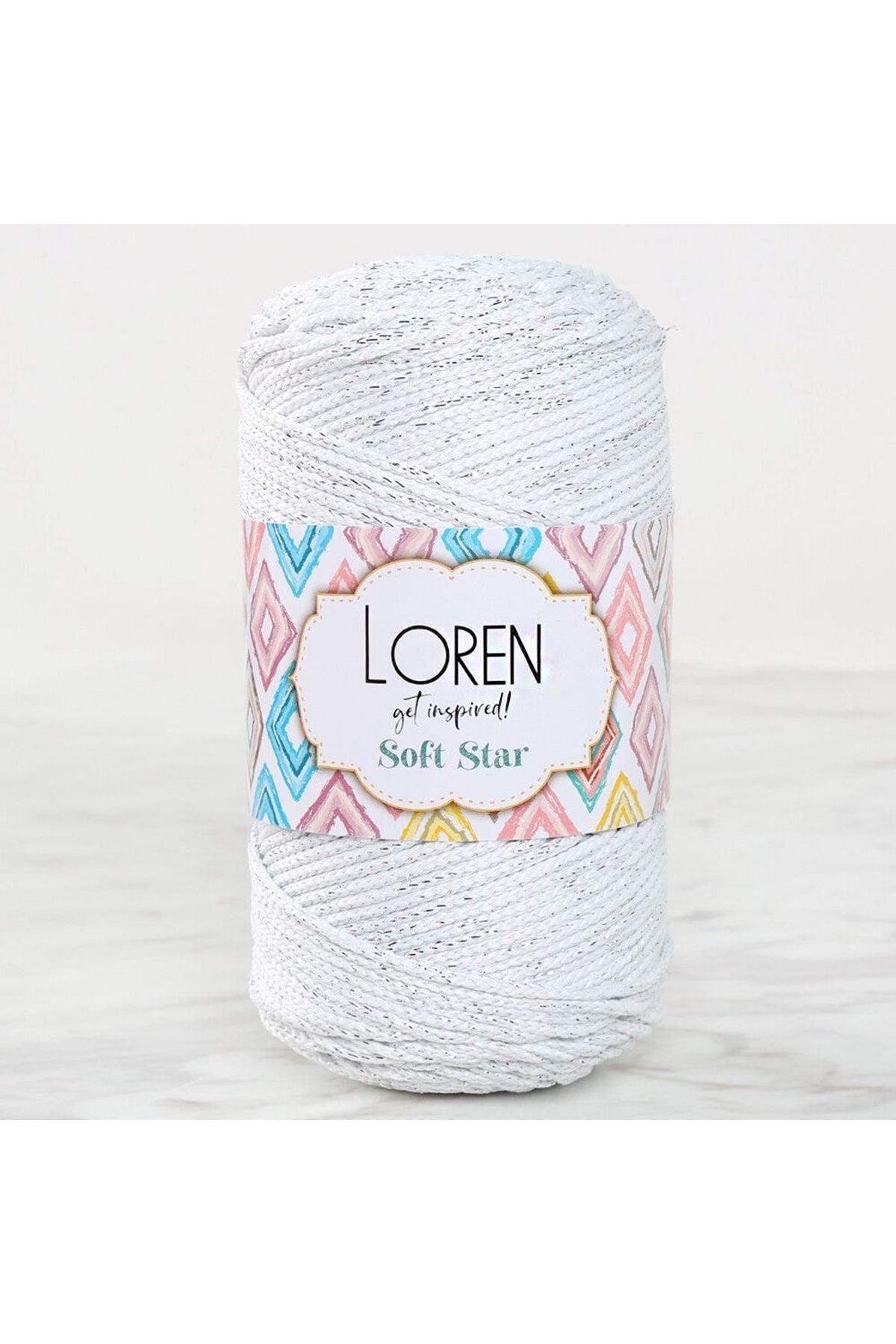 Loren Soft Star Makrome İpi Gümüş Simli Beyaz RM10