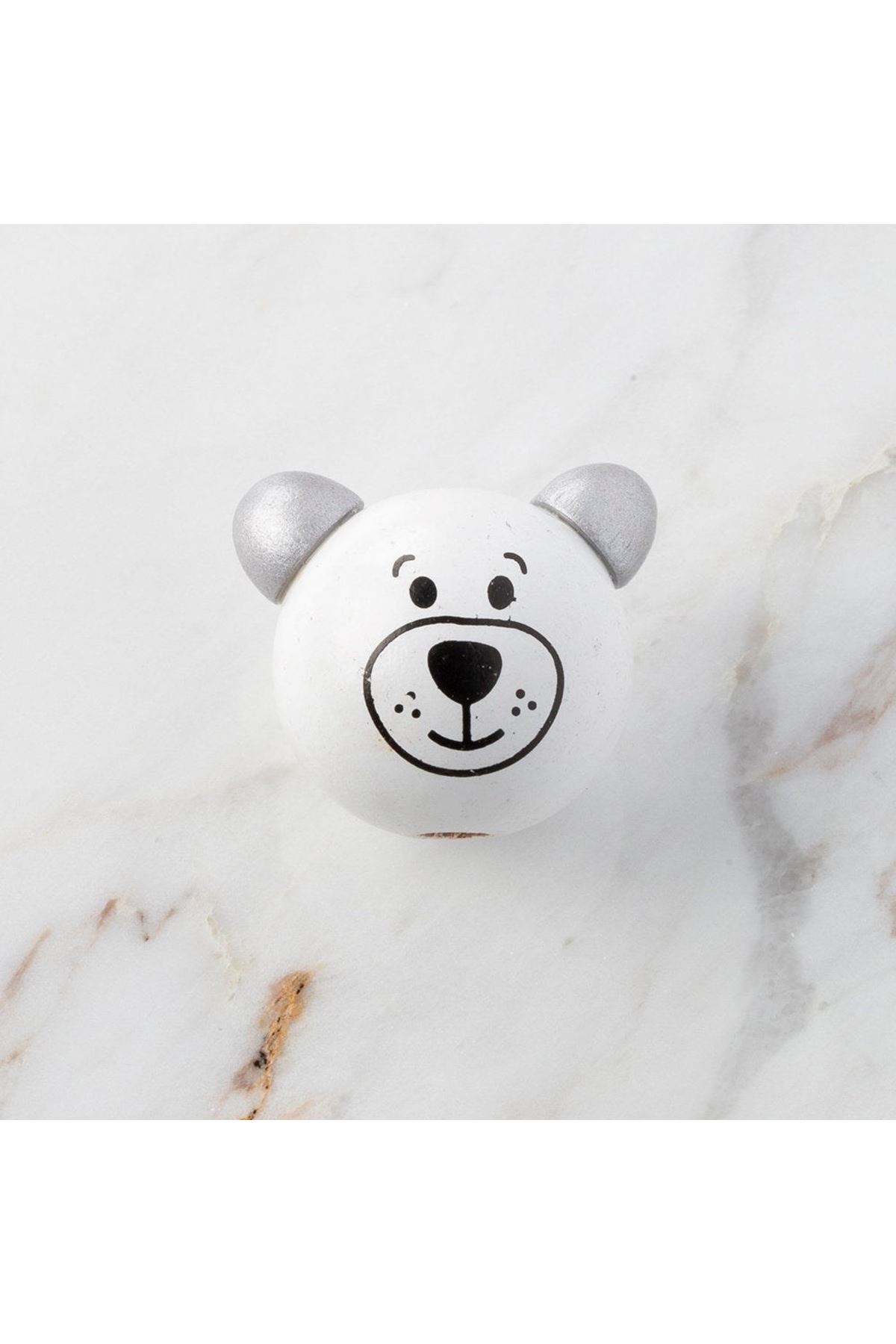 Loren 1 Adet Kulağı Gri Ayı Figürlü Ahşap Boncuk