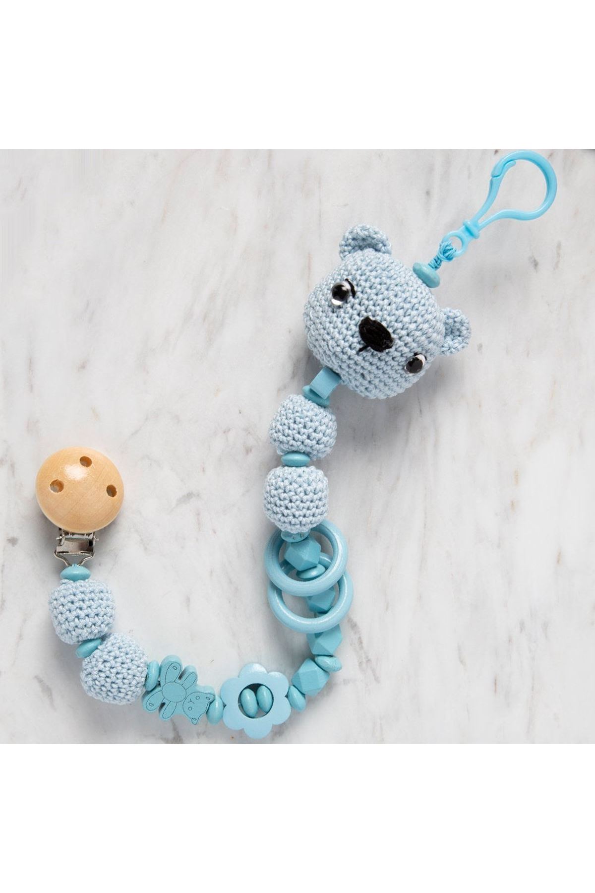 Loren 1 Adet Kulağı Gri Ayı Figürlü Ahşap Boncuk