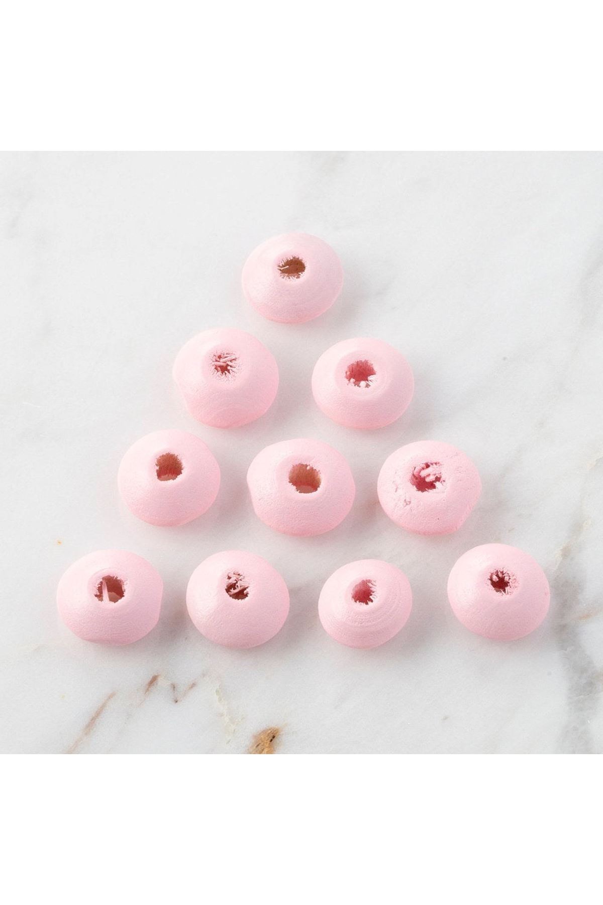 Loren 10 Adet Pembe Yassı Ahşap Boncuk