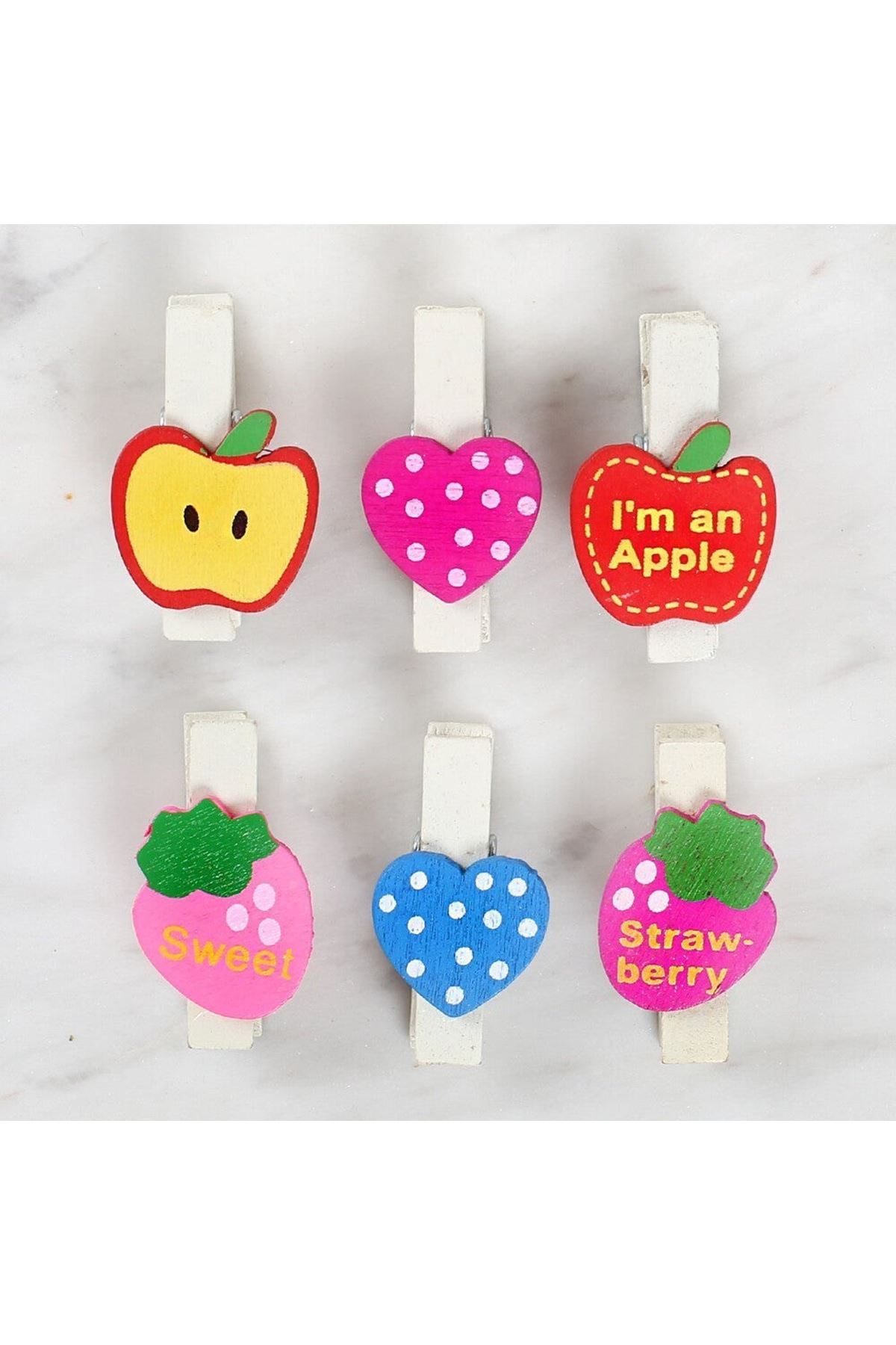 Loren Dekoratif Kalp Ve Meyve Desenli Mandal 6'lı