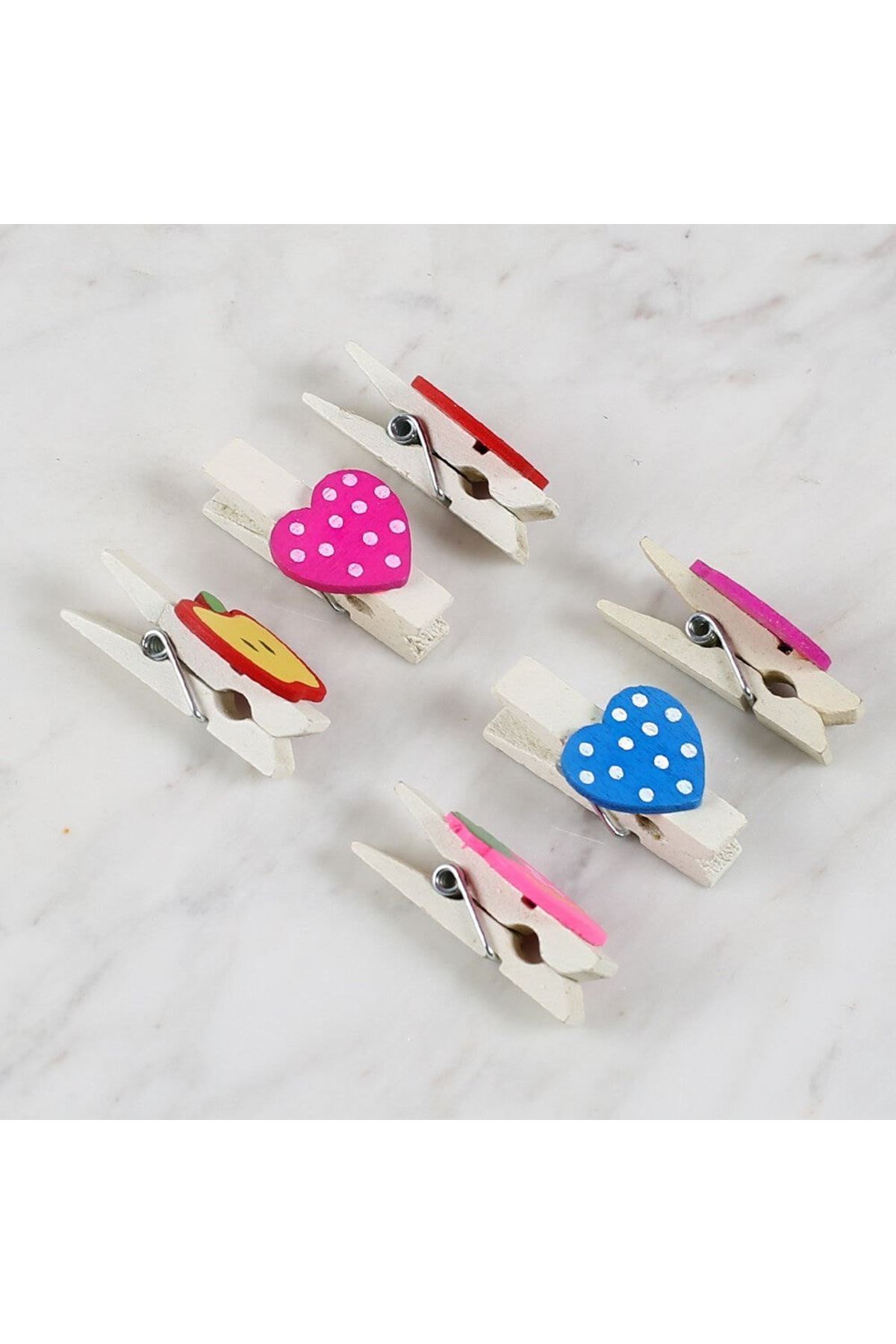 Loren Dekoratif Kalp Ve Meyve Desenli Mandal 6'lı