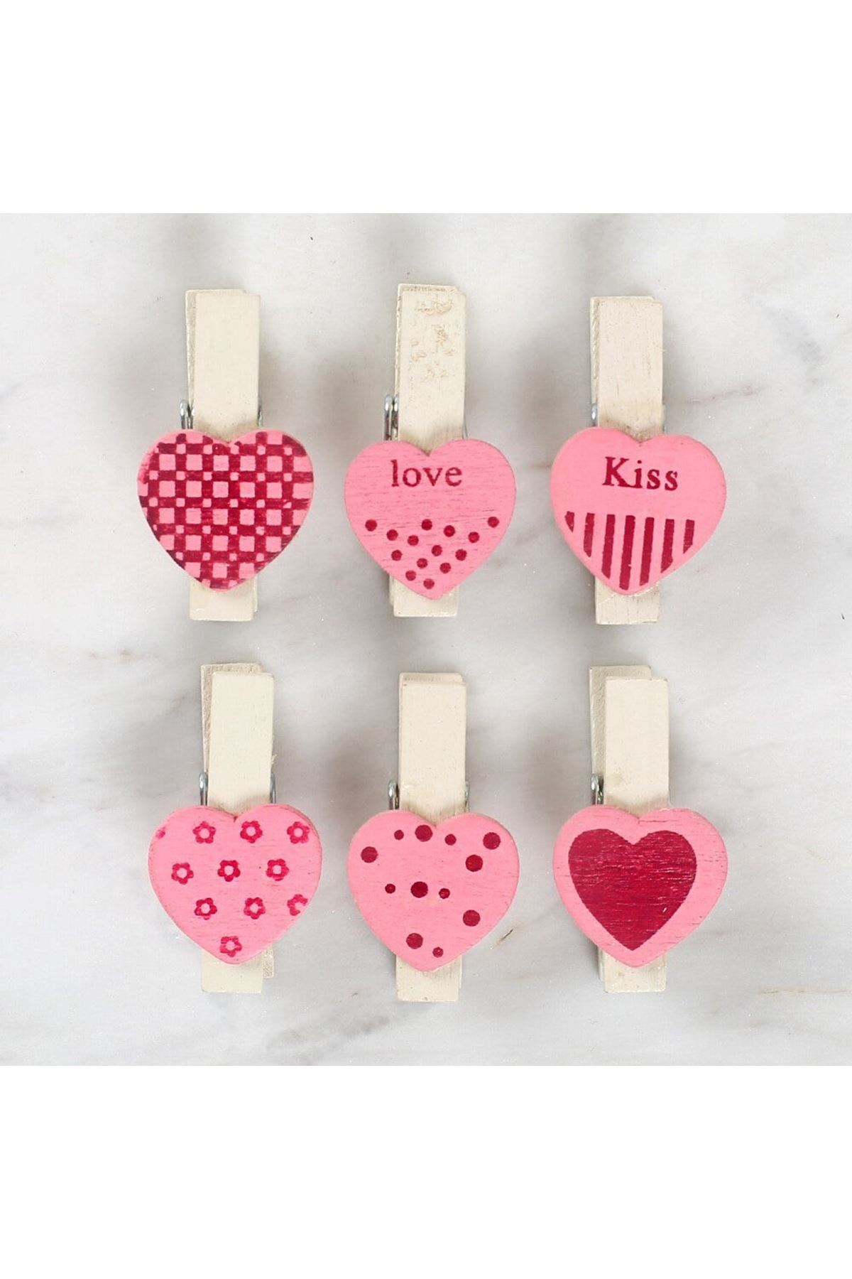 Loren Dekoratif Pembe Kalp Desenli Mandal 6'lı