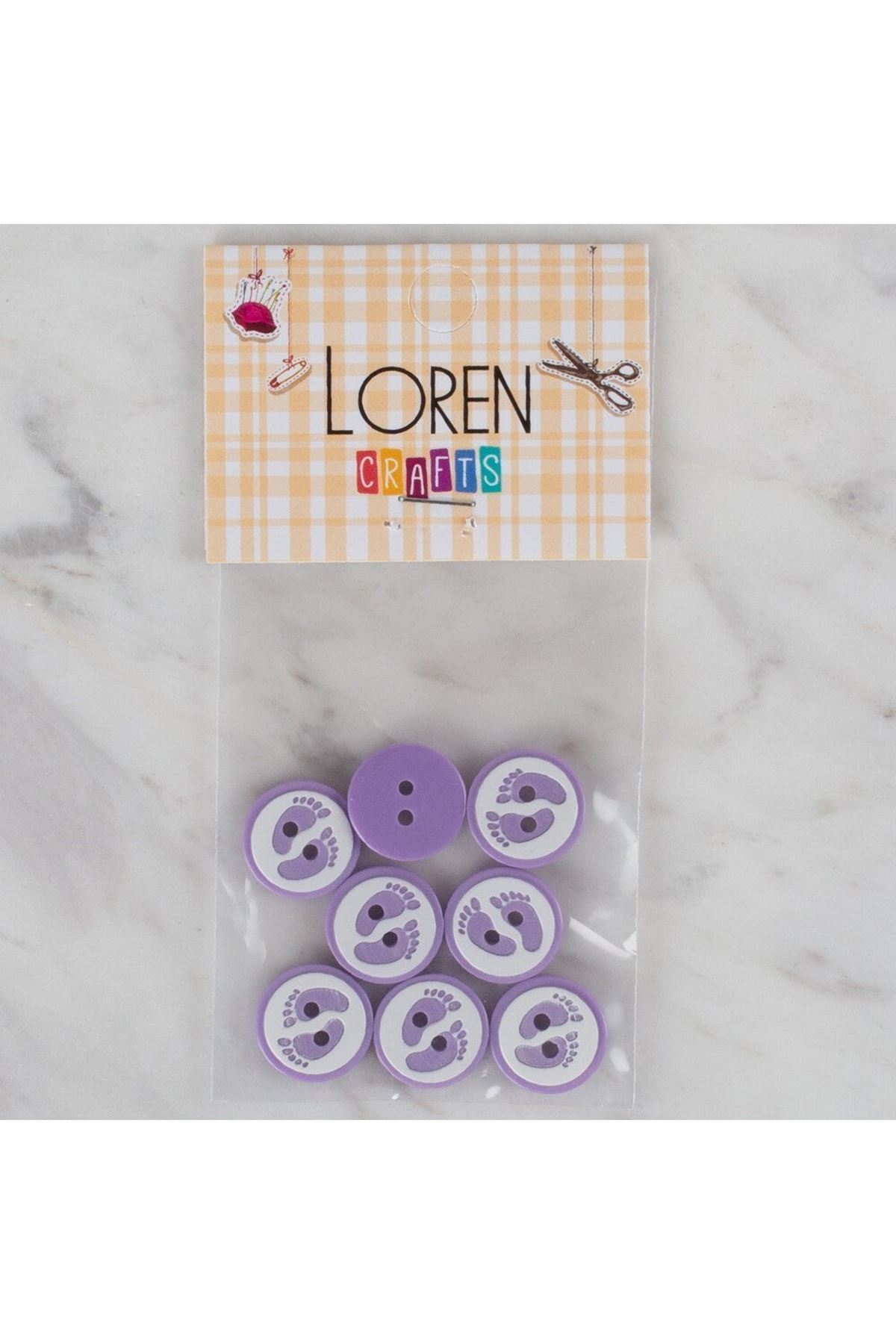Loren Crafts lila 8 li ayak izi düğme - 437