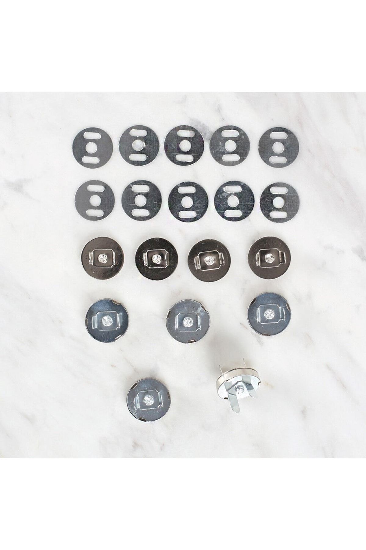 Loren Manyetik Mat Gümüş Metal 5 li Çıt Çıt Set