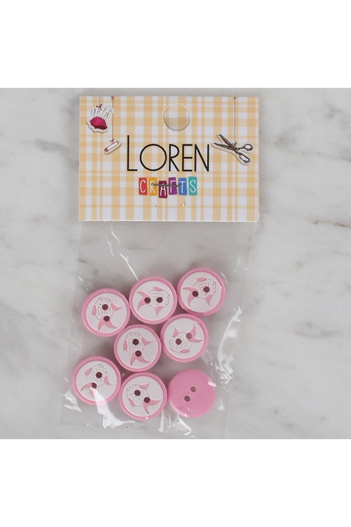 Loren Crafts pembe 8 li balık düğme - 571