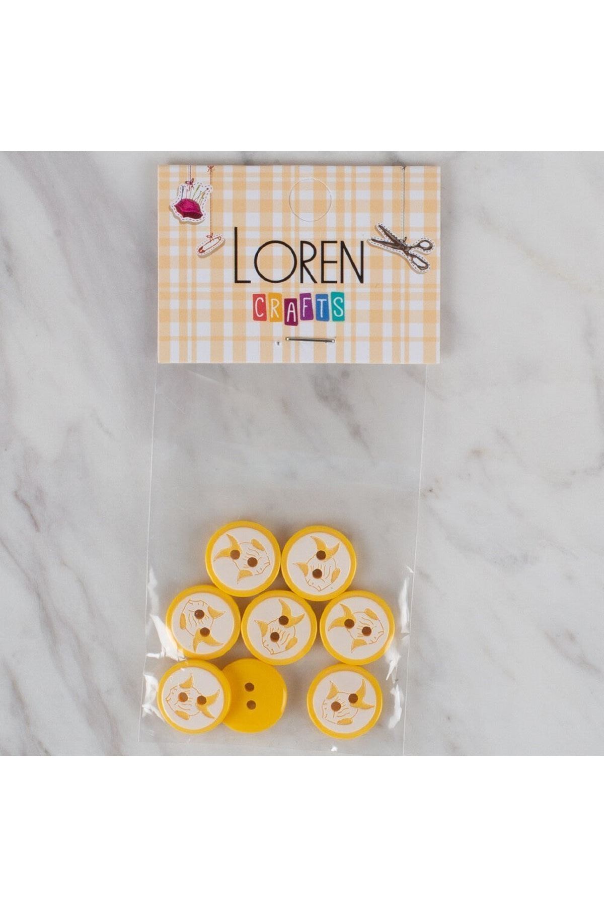 Loren Crafts sarı 8 li balık düğme - 579