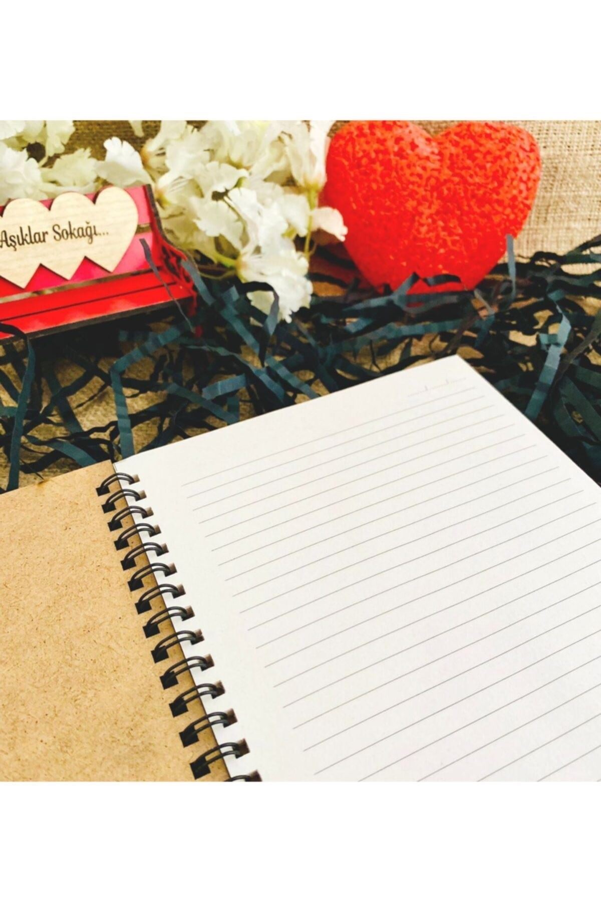 Sevgililer Günü Efulim Baskılı Ahşap Defter Kalem Seti - Beyaz