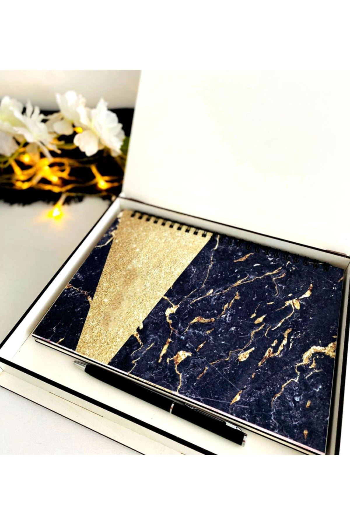 Ahşap Kutulu Ahşap Defter Kalem Seti - Siyah1