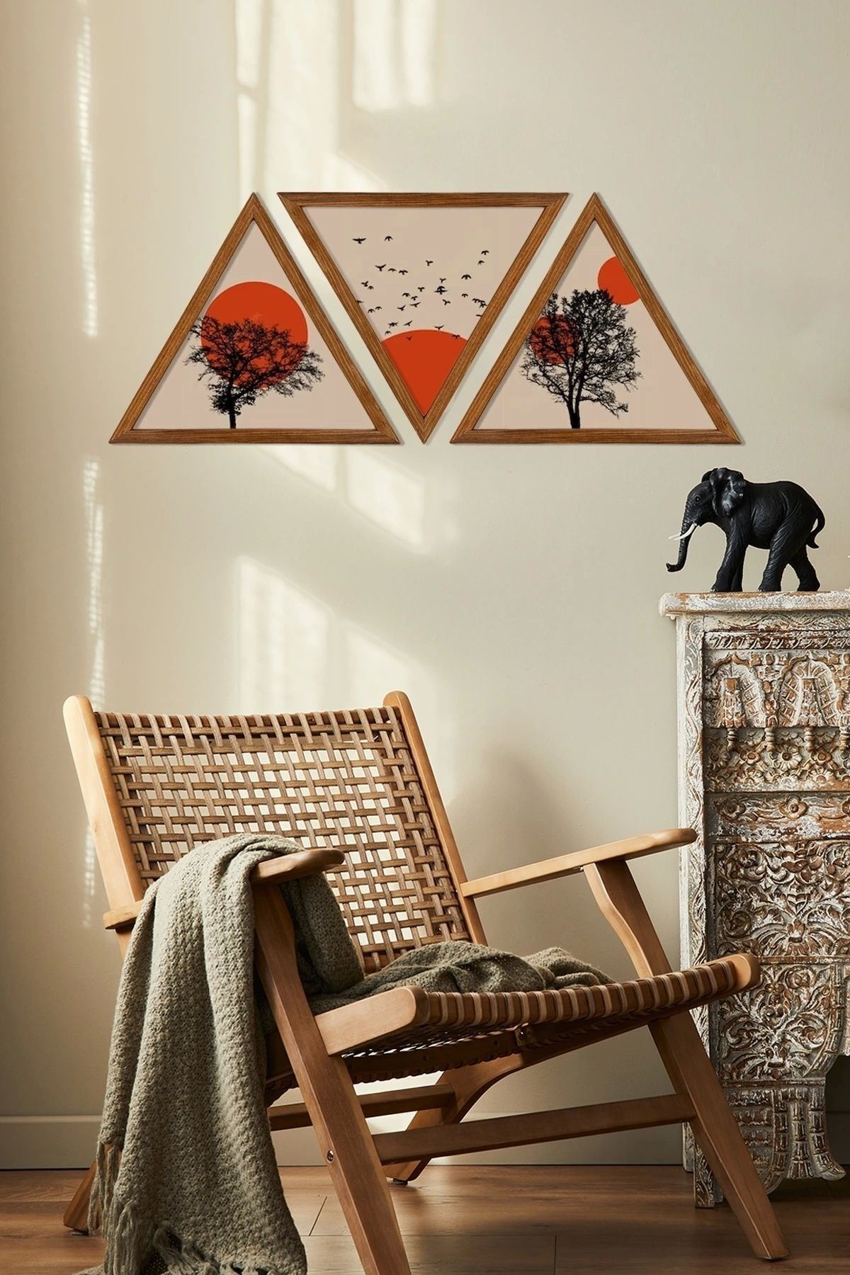 Dekoratif Üçgen Çerçeveli Ahşap Tablo Set 35 x 40