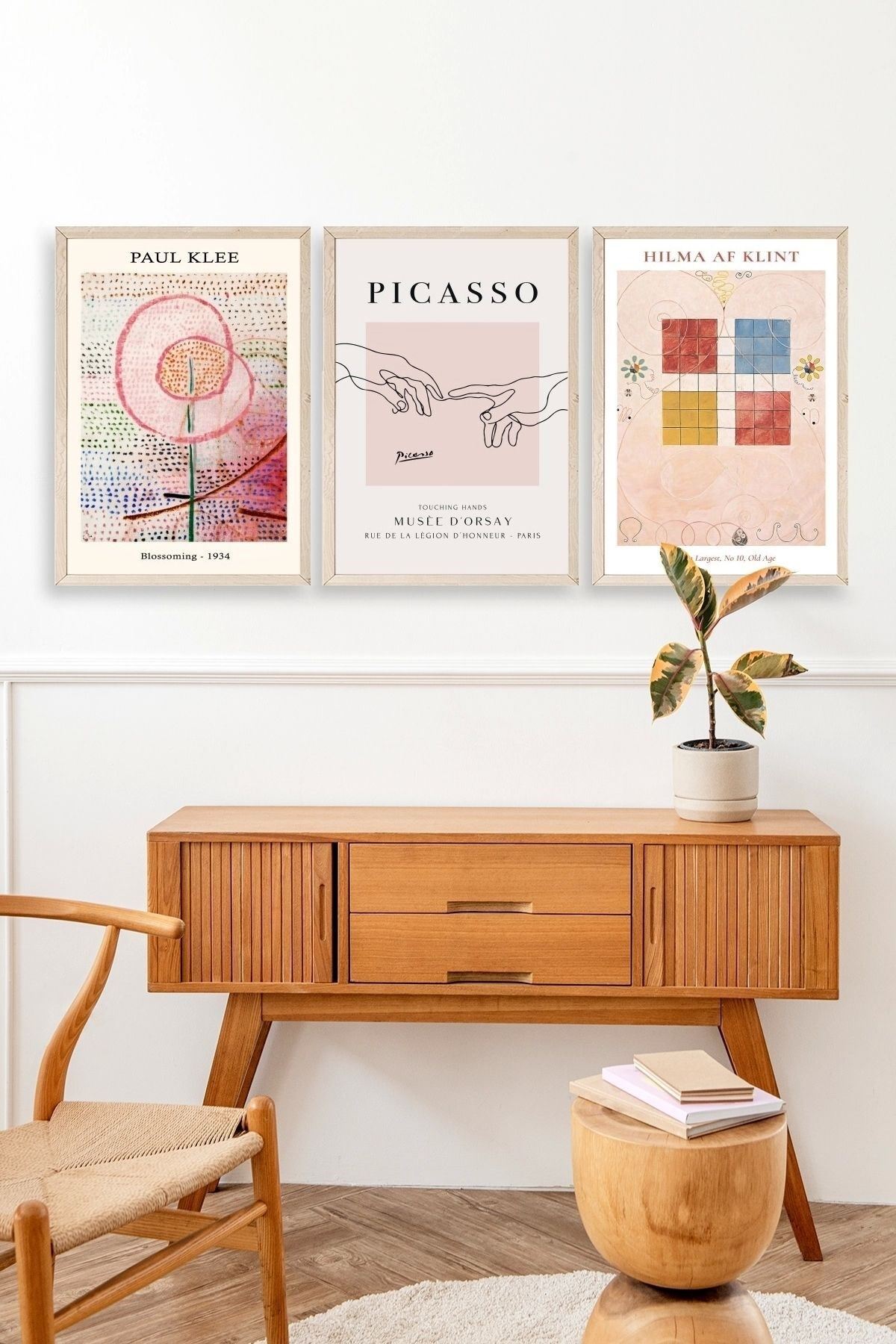 Ünlü Tablolar Üçlü Ahşap Çerçeveli Tablo 50 x 70