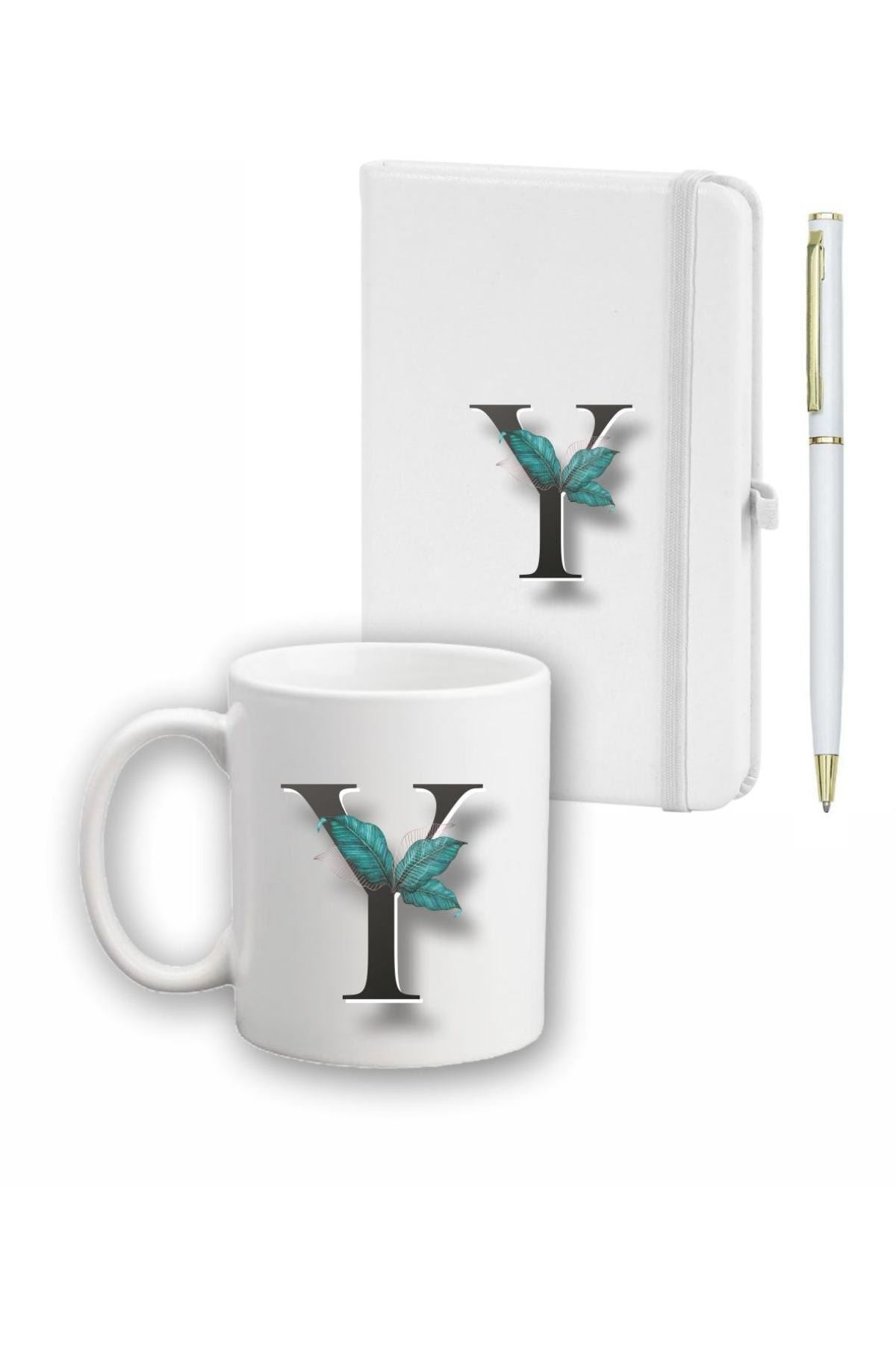 Yaprak Desen Ajanda Kupa Ve Kalem Seti