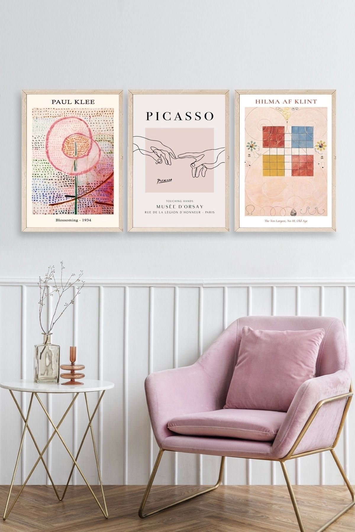 Ünlü Tablolar Üçlü Ahşap Çerçeveli Tablo 23 x 30