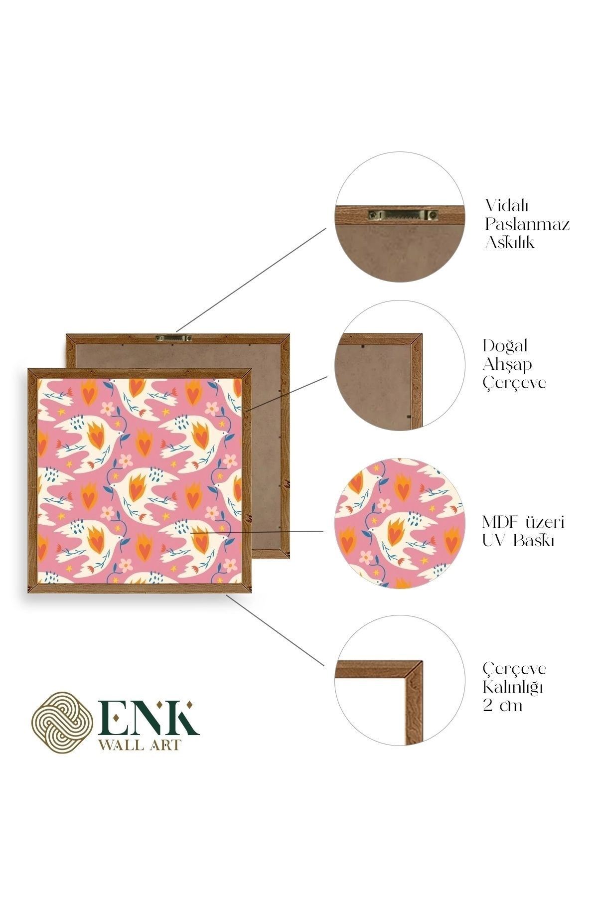 Kuş Ahşap Çerçeveli Tablo 50 x 50