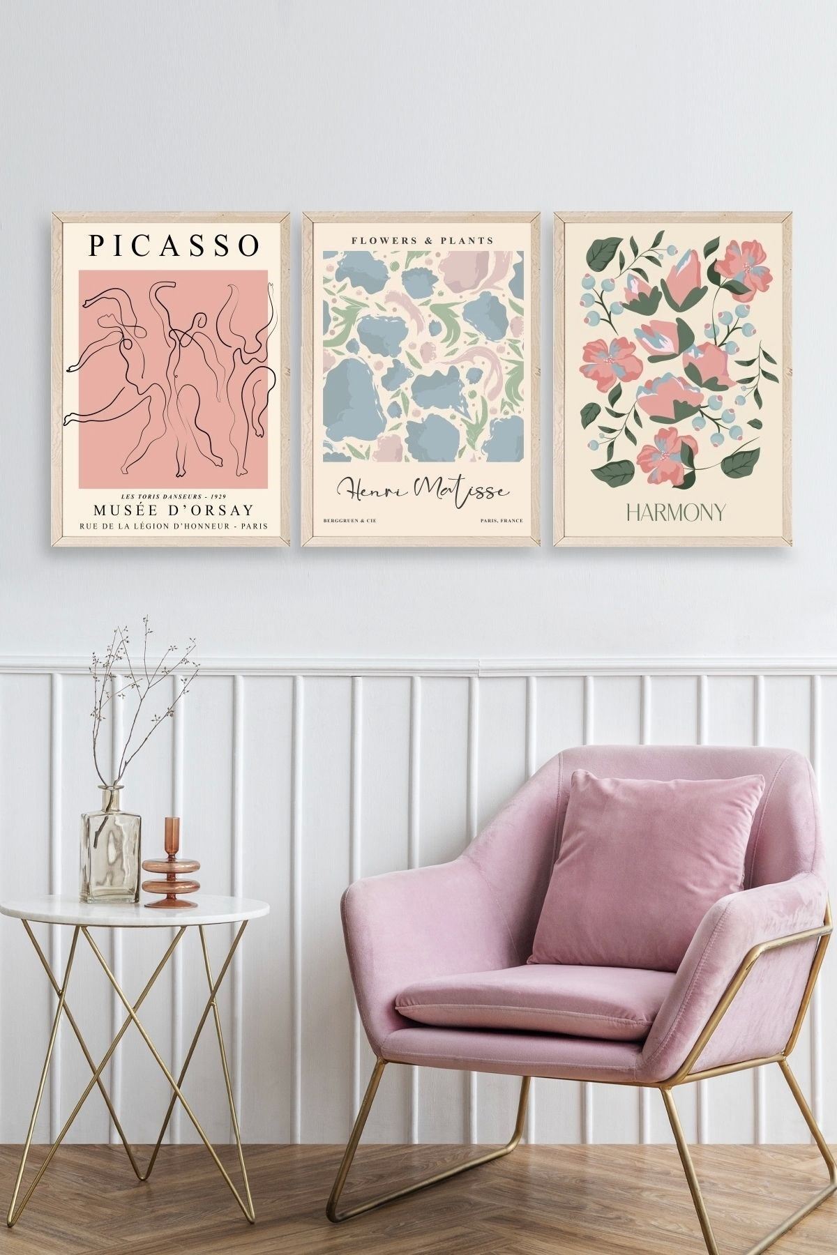 Ünlü Tablolar Üçlü Ahşap Çerçeveli Tablo 40 x 60