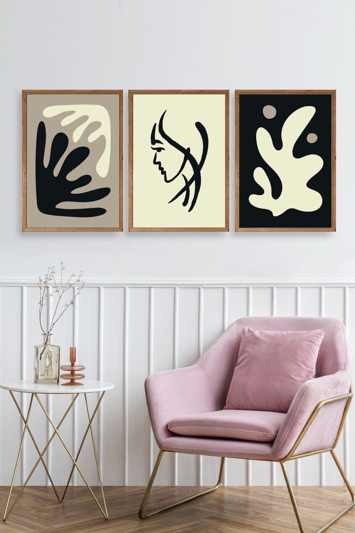 Soyut Üçlü Ahşap Çerçeveli Tablo 50 x 70