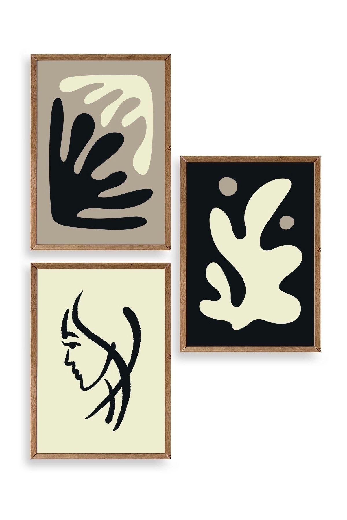 Soyut Üçlü Ahşap Çerçeveli Tablo 23 x 30