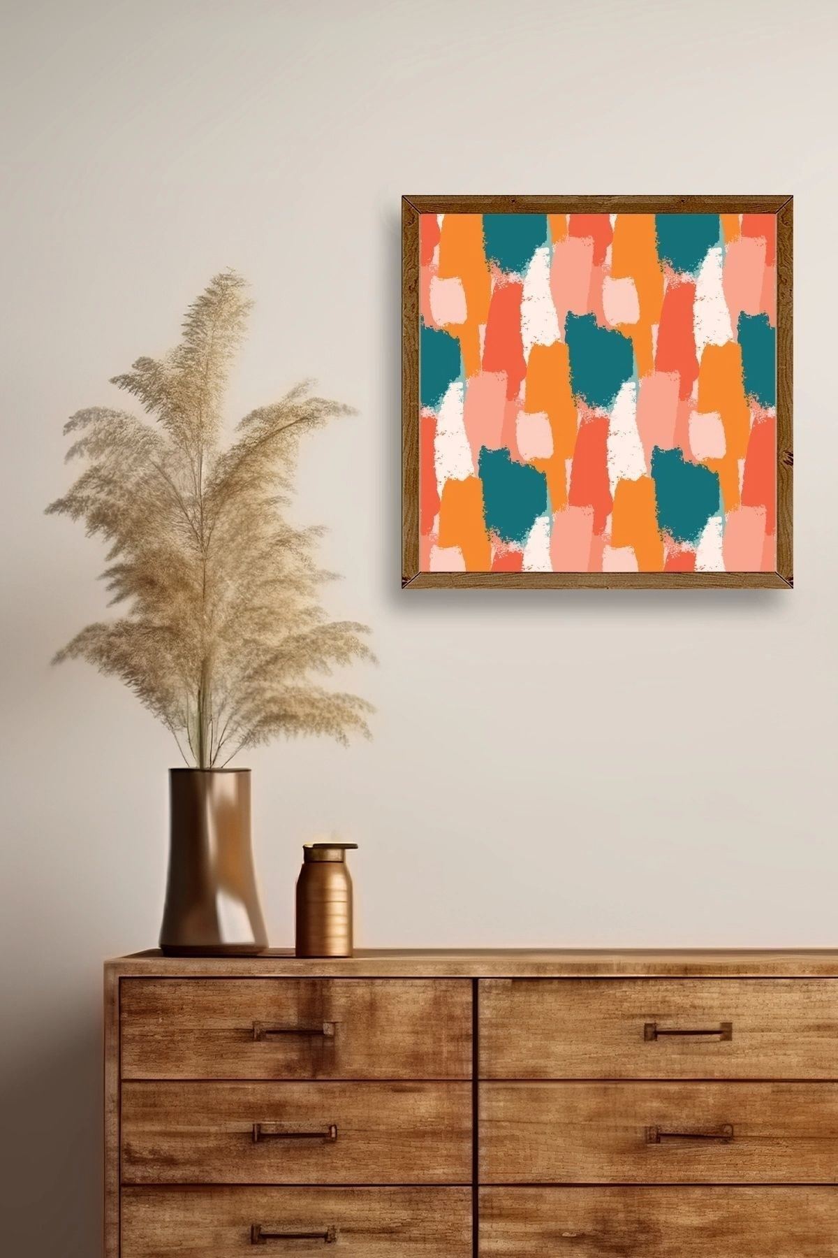 Soyut Ahşap Çerçeveli Tablo 50 x 50