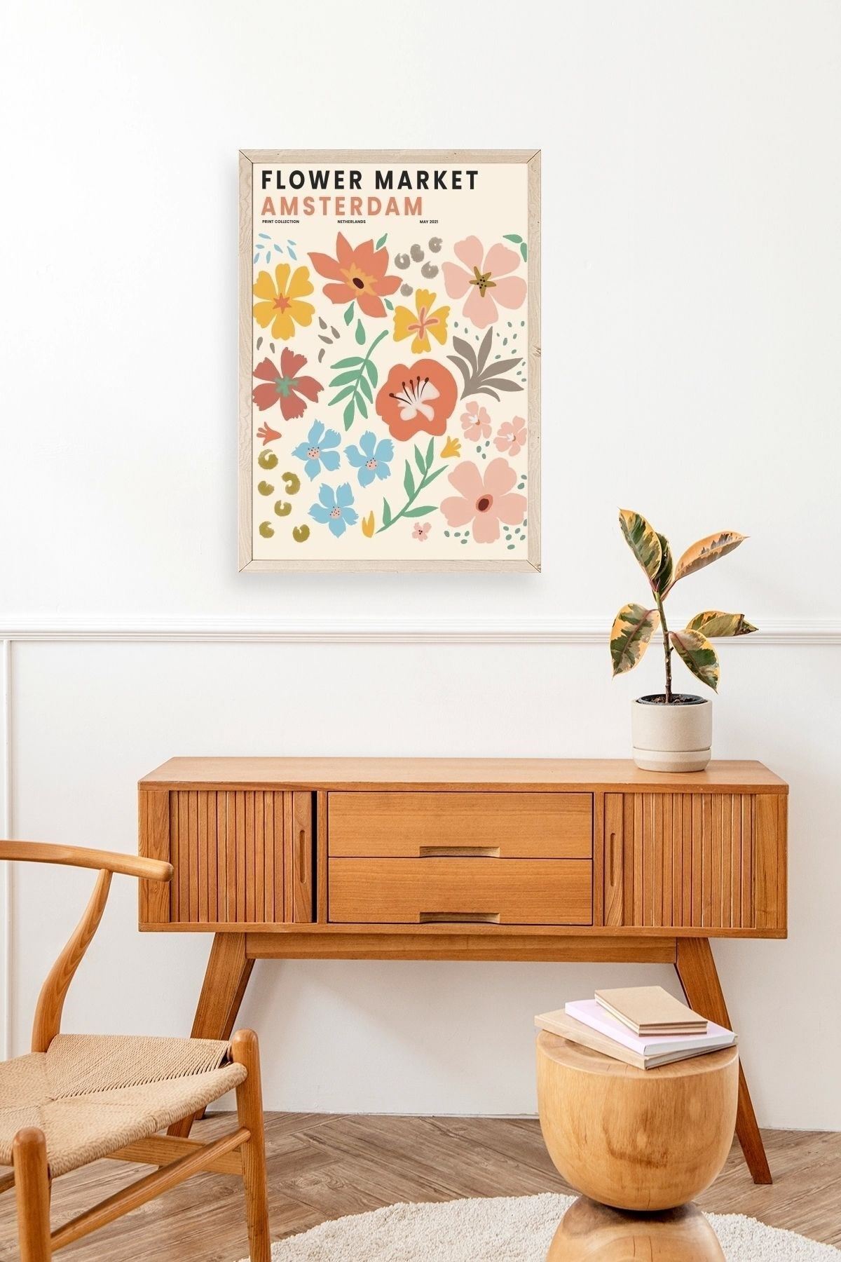 Çiçek Pazarı Ahşap Çerçeveli Tablo 30 x 42