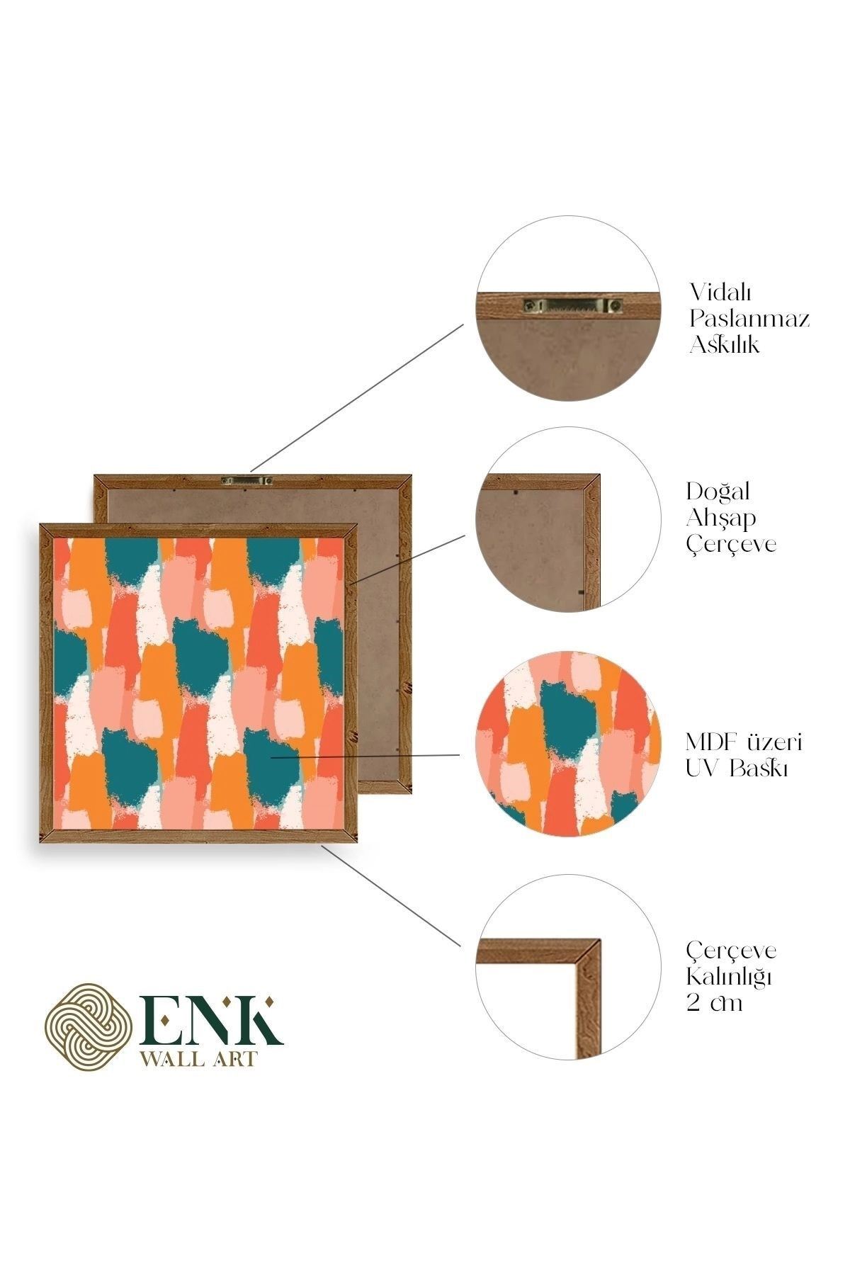 Soyut Ahşap Çerçeveli Tablo 50 x 50