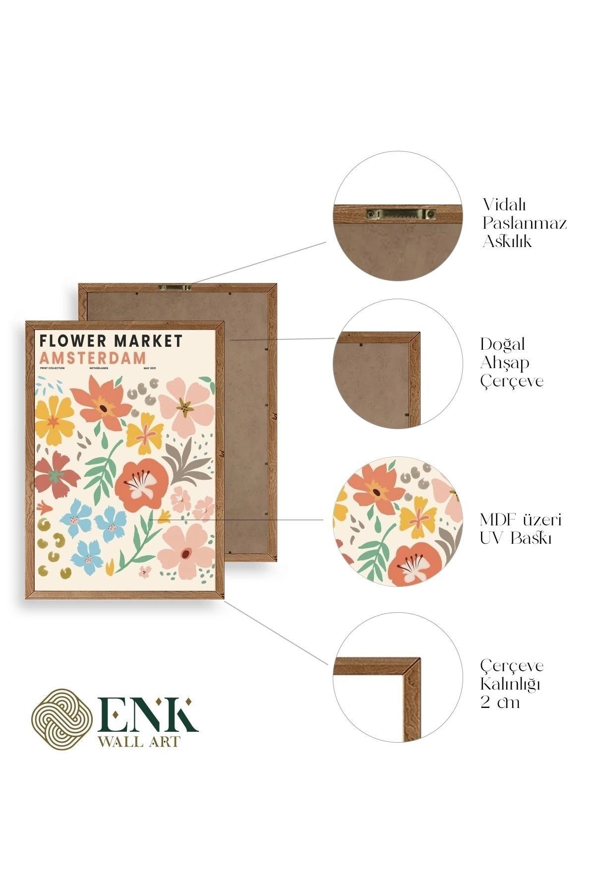 Çiçek Pazarı Ahşap Çerçeveli Tablo 50 x 70