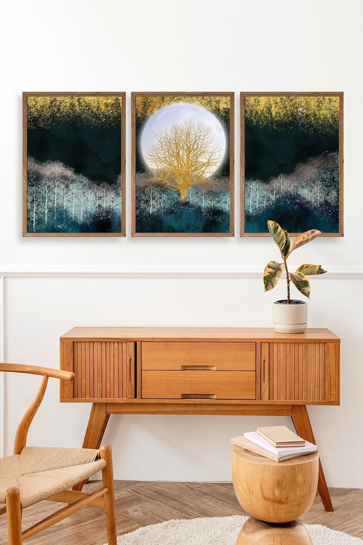 Manzara Üçlü Ahşap Çerçeveli Tablo 23 x 30