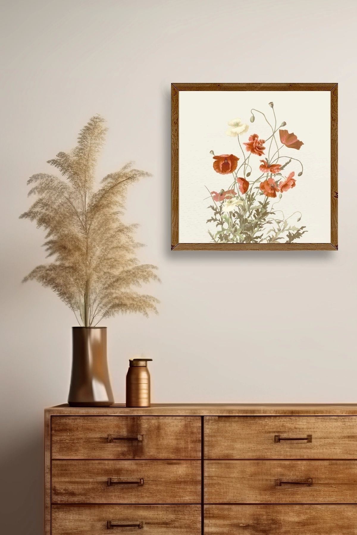 Çiçek Ahşap Çerçeveli Tablo 50 x 50