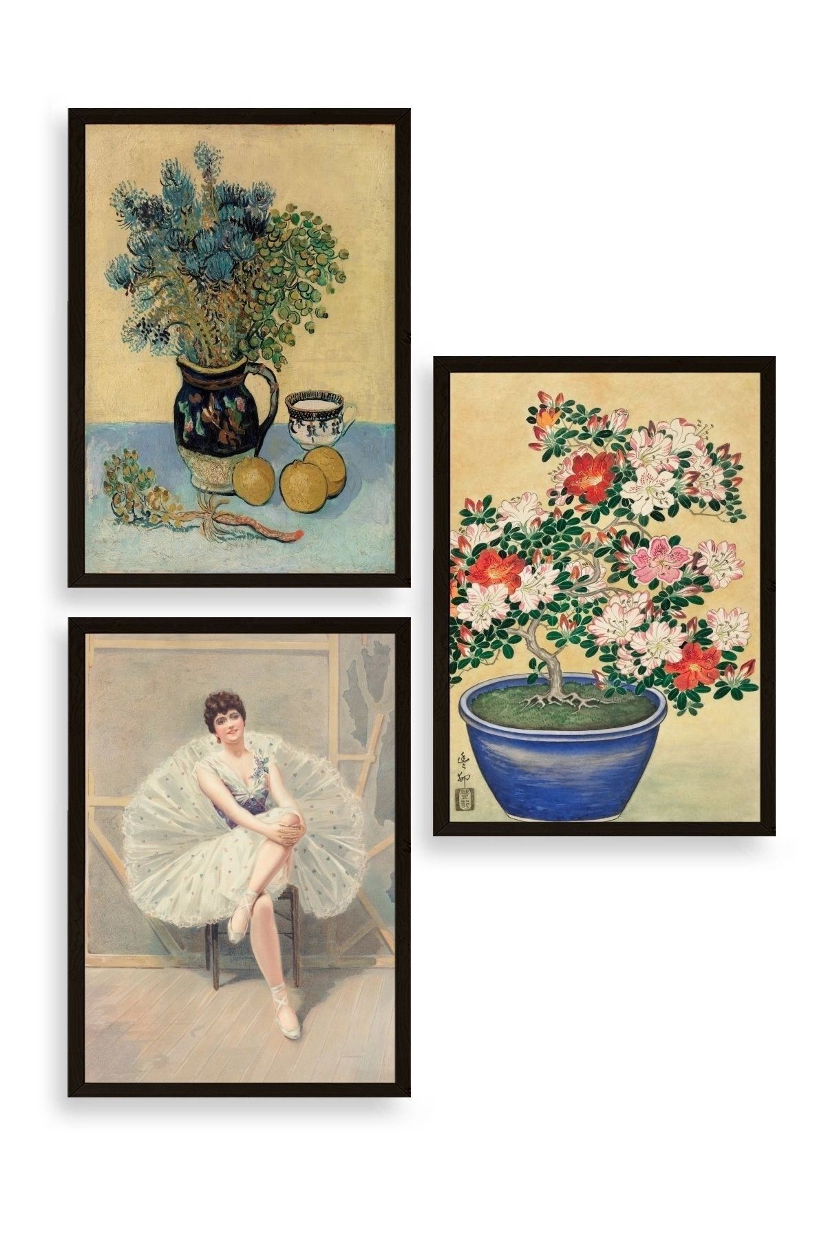 Ünlü Tablolar Üçlü Ahşap Çerçeveli Tablo 50 x 70