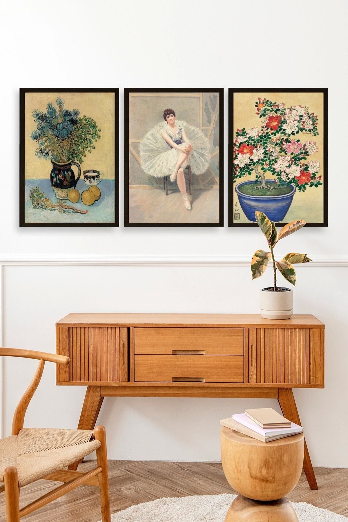 Ünlü Tablolar Üçlü Ahşap Çerçeveli Tablo 50 x 70