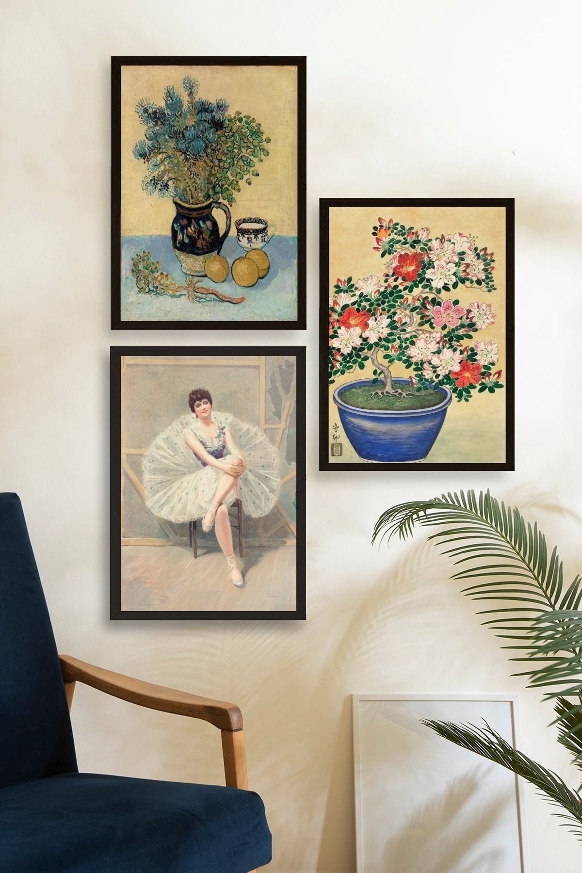 Ünlü Tablolar Üçlü Ahşap Çerçeveli Tablo 40 x 60