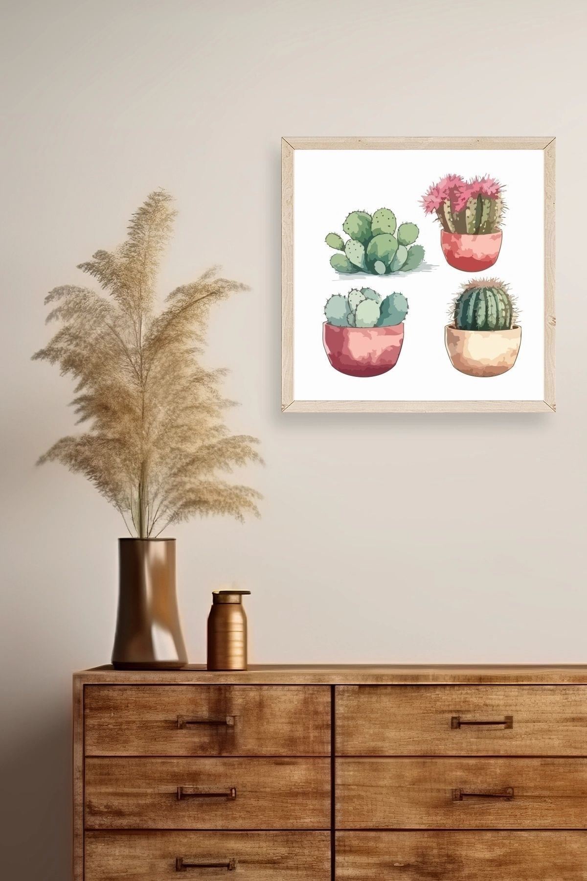 Kaktüs Ahşap Çerçeveli Tablo 42 x 42