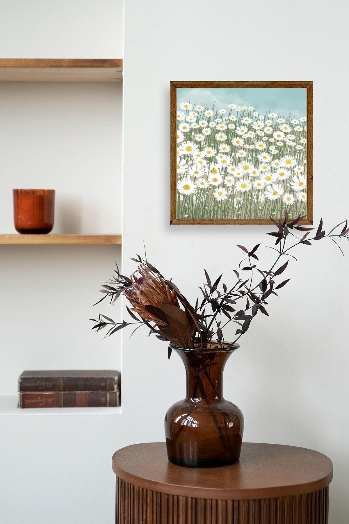 Çiçekler Ahşap Çerçeveli Tablo 23 x 23