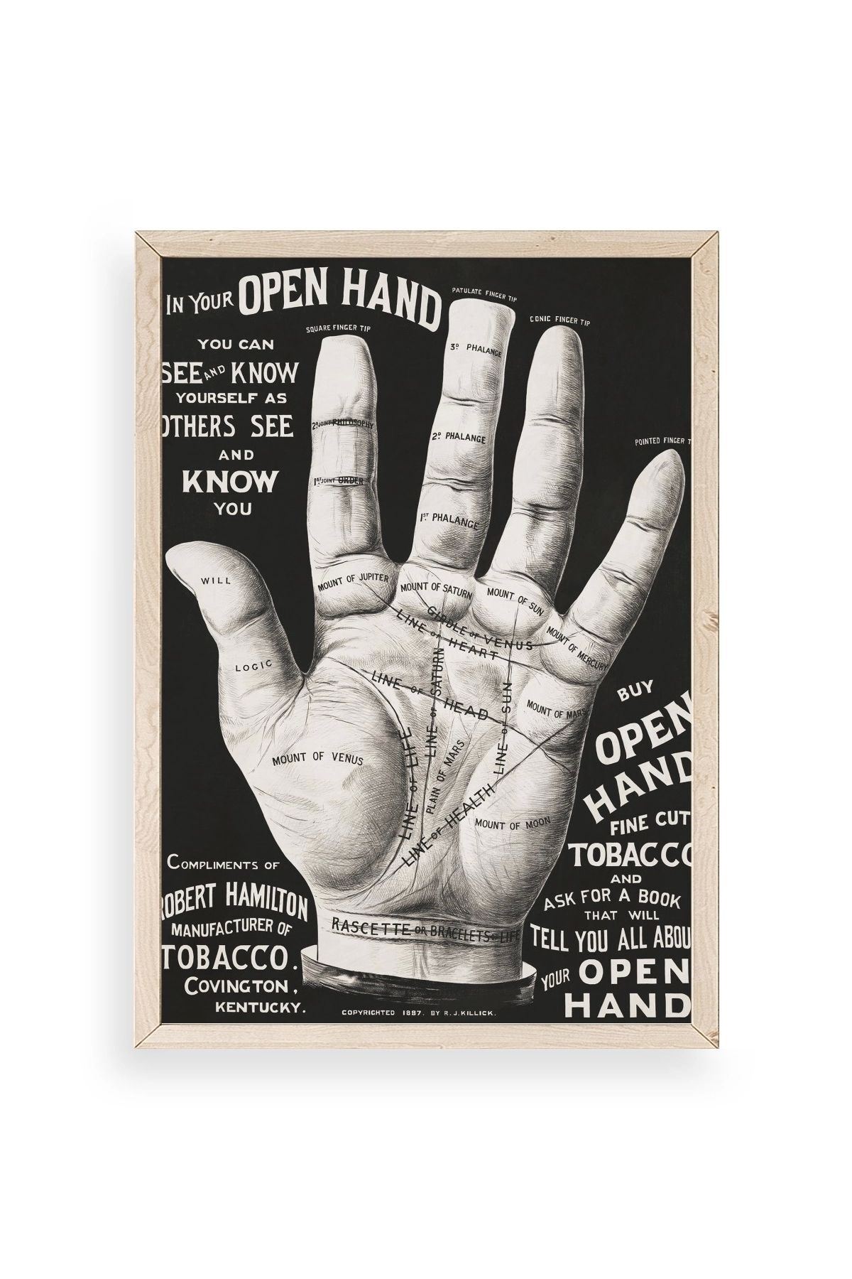 Avuç Okuma Rehberi Ahşap Çerçeveli Tablo 50 x 70