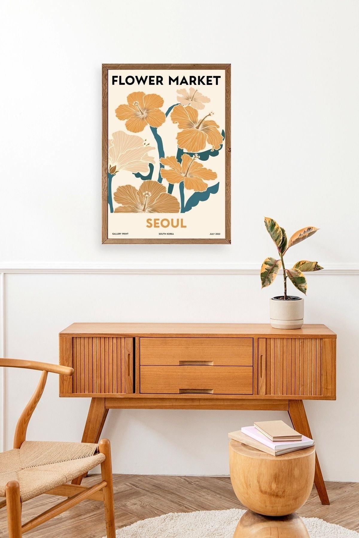 Çiçek Pazarı Ahşap Çerçeveli Tablo 17 x 23