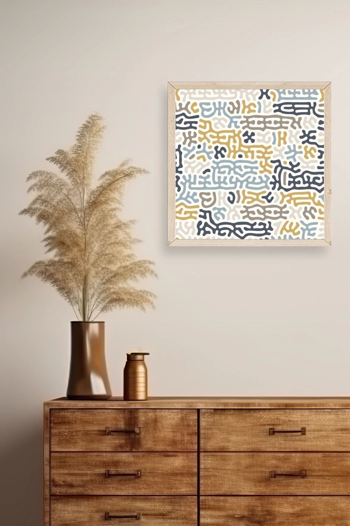 Soyut Ahşap Çerçeveli Tablo 50 x 50