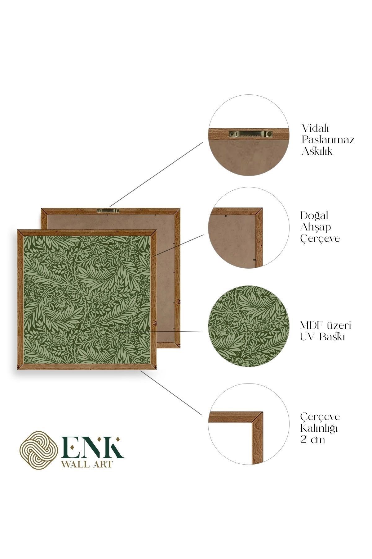 Yaprak Ahşap Çerçeveli Tablo 50 x 50