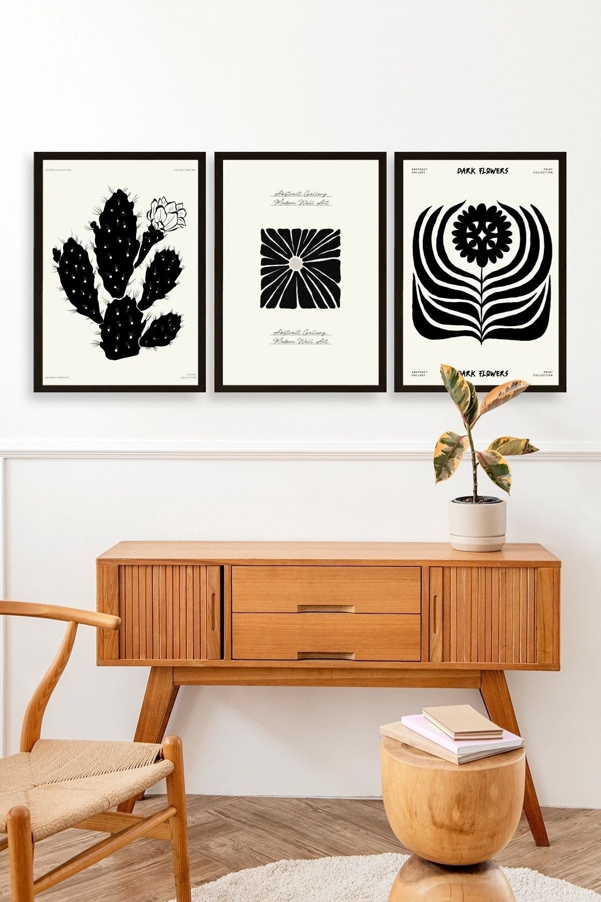 Modern Üçlü Ahşap Çerçeveli Tablo 40 x 60