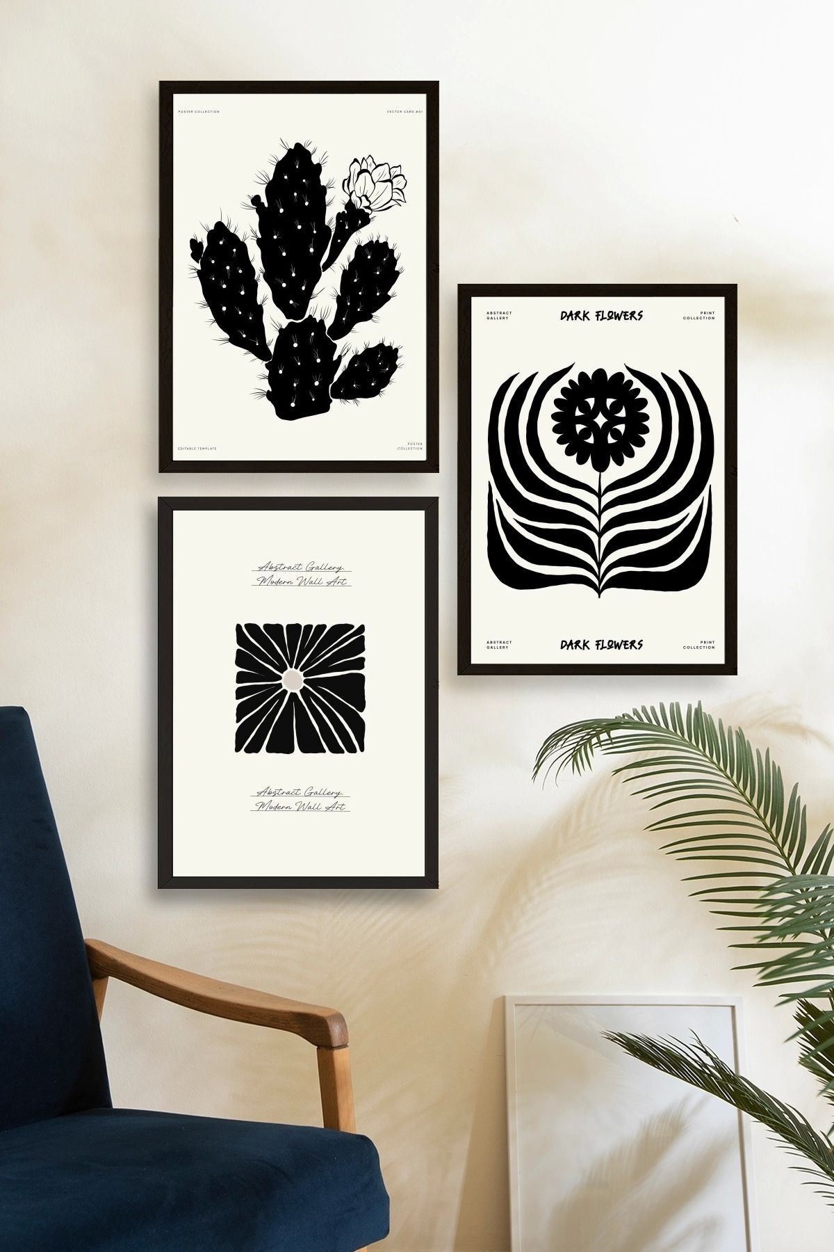 Modern Üçlü Ahşap Çerçeveli Tablo 50 x 70