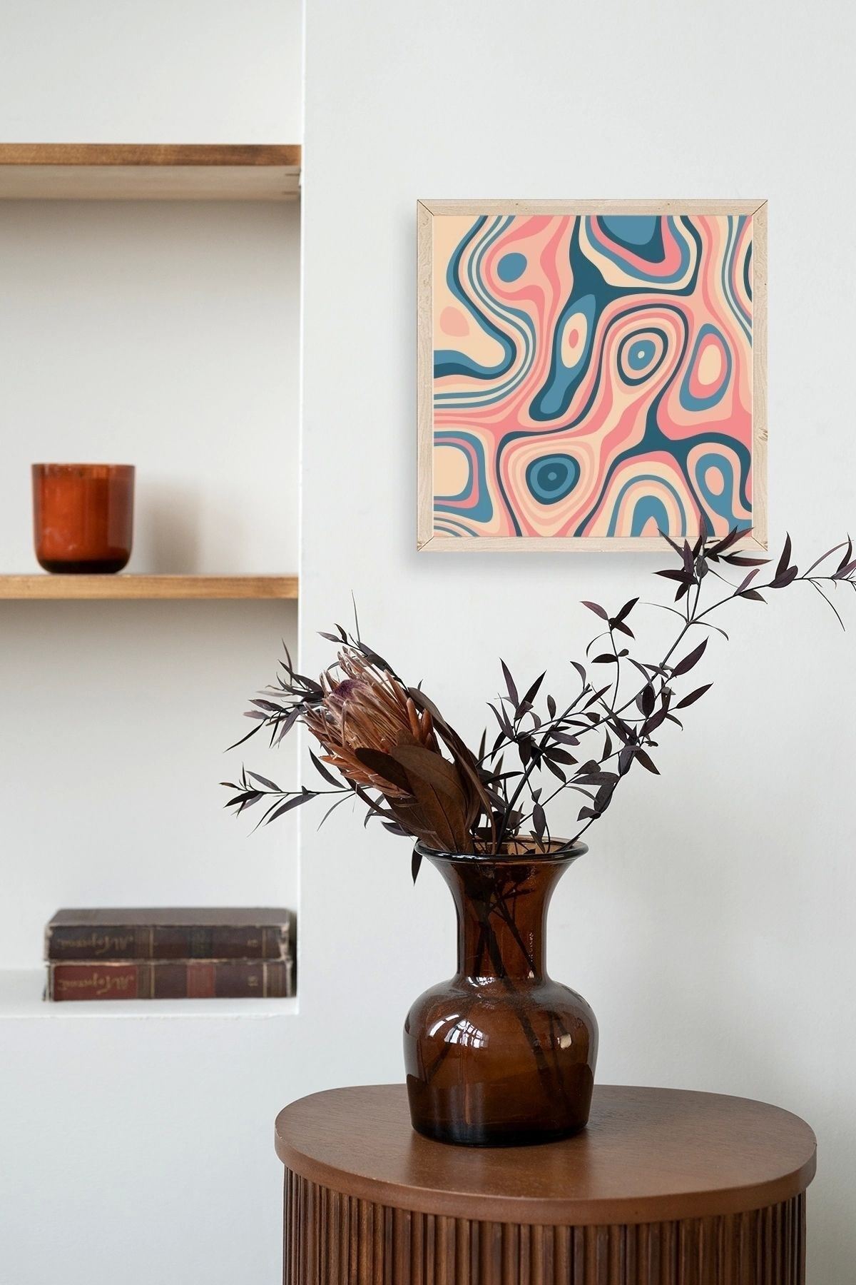 Soyut Ahşap Çerçeveli Tablo 50 x 50