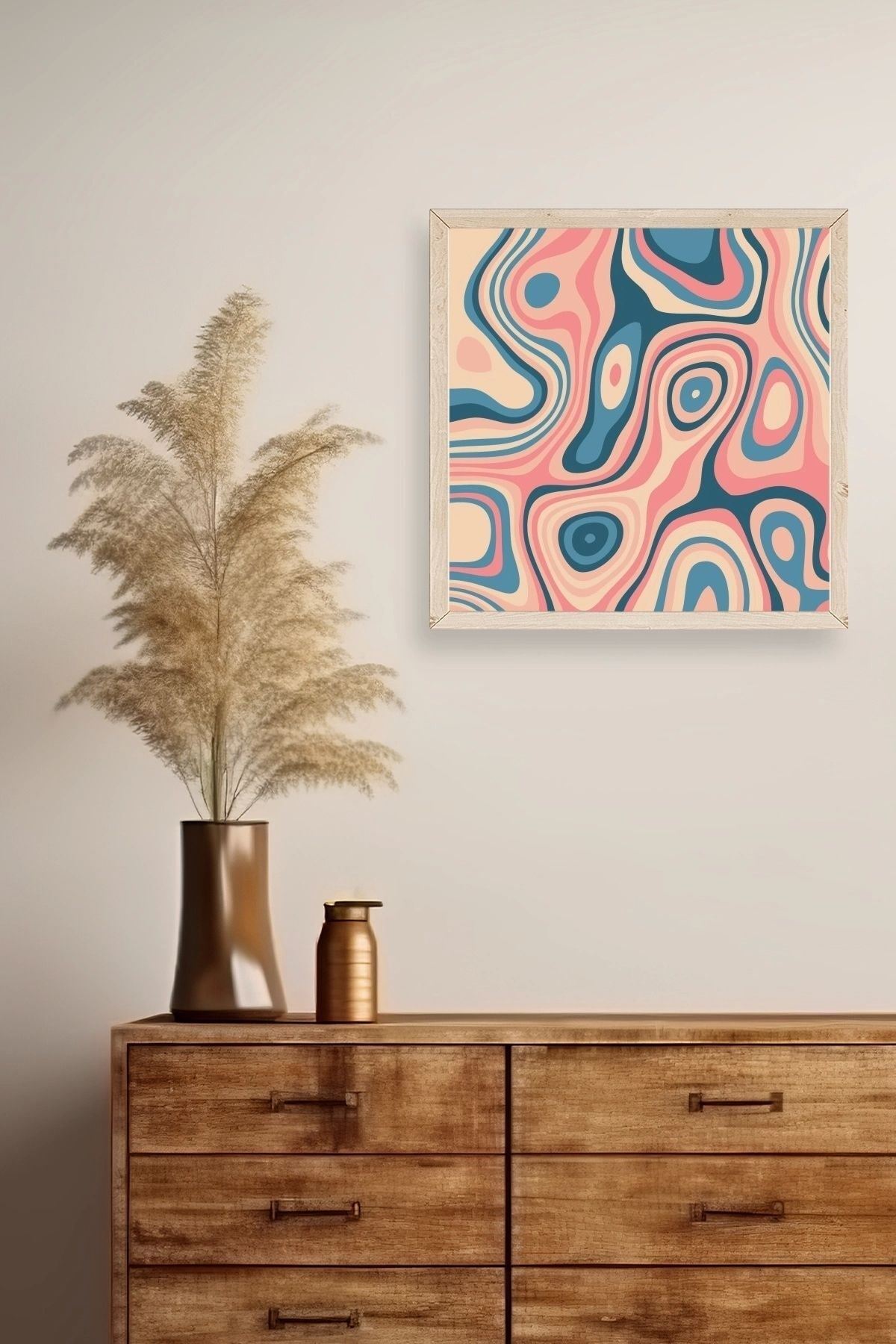 Soyut Ahşap Çerçeveli Tablo 42 x 42