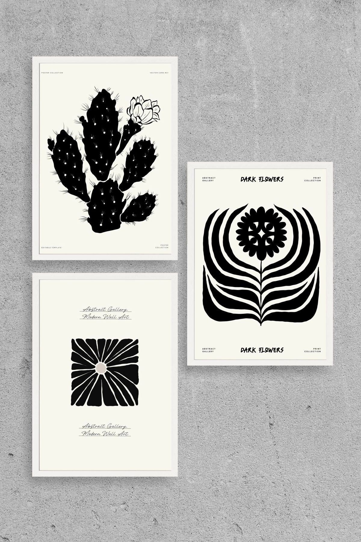 Modern Üçlü Ahşap Çerçeveli Tablo 30 x 40