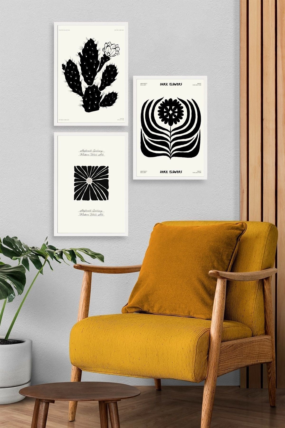 Modern Üçlü Ahşap Çerçeveli Tablo 30 x 40