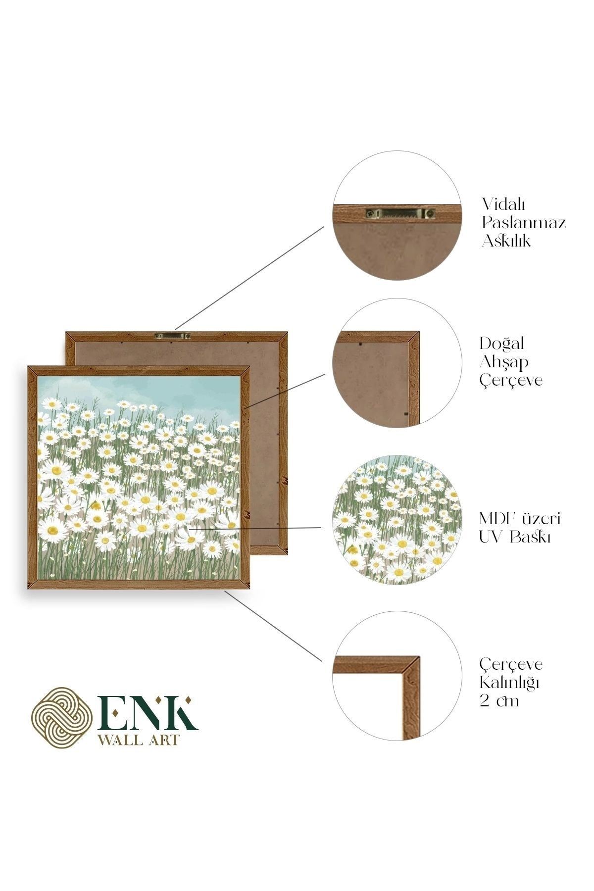 Çiçekler Ahşap Çerçeveli Tablo 50 x 50