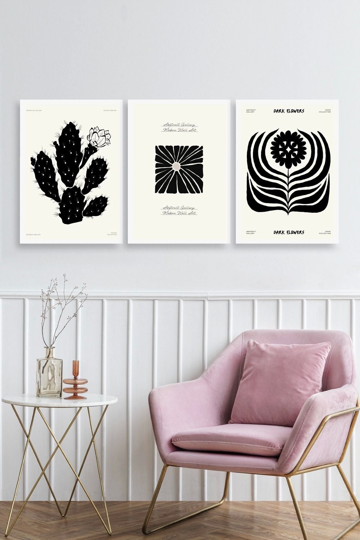 Modern Üçlü Ahşap Çerçeveli Tablo 23 x 30