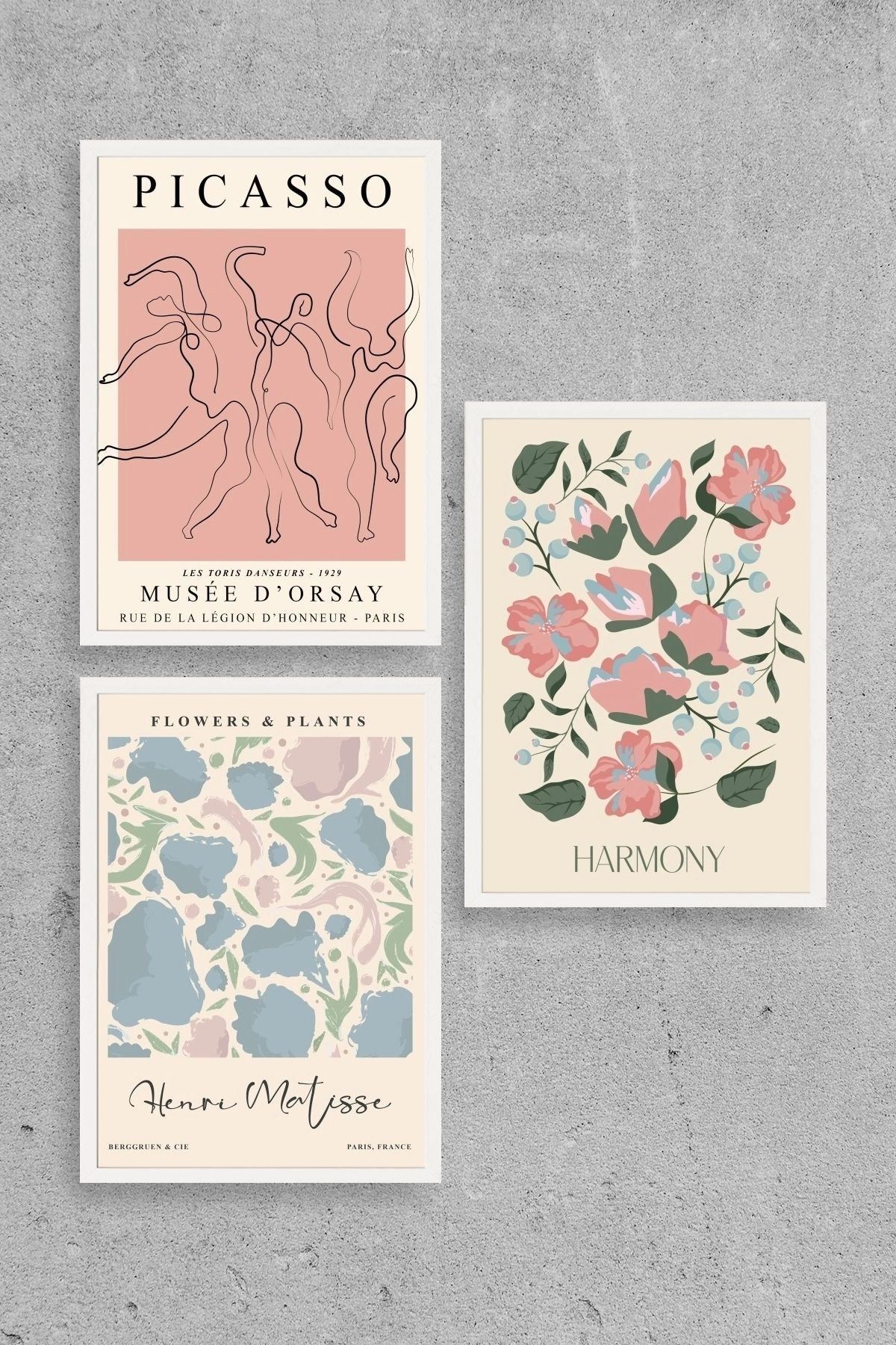 Ünlü Tablolar Üçlü Ahşap Çerçeveli Tablo 30 x 40