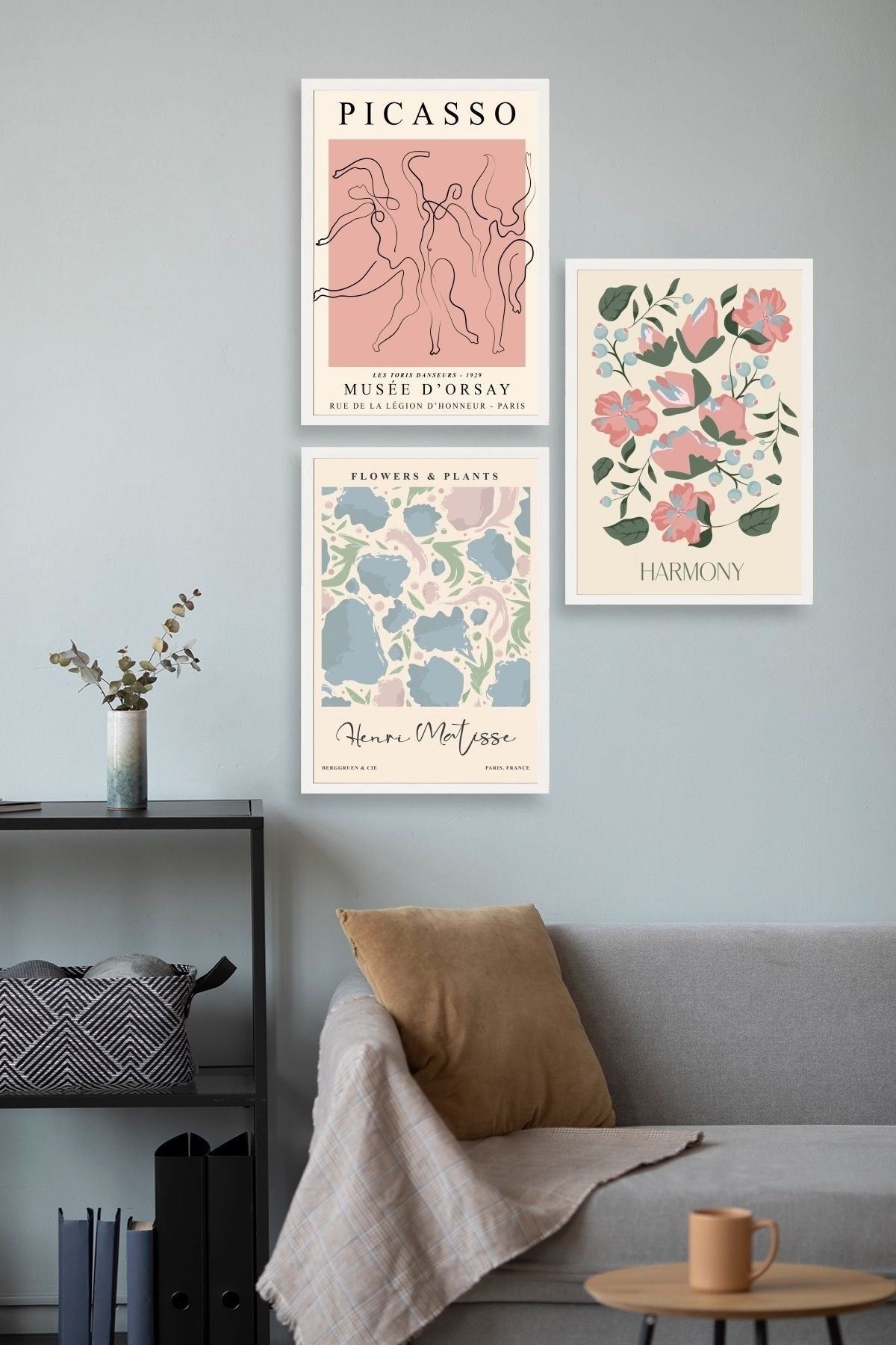 Ünlü Tablolar Üçlü Ahşap Çerçeveli Tablo 30 x 40